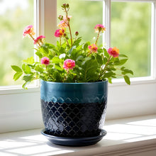 Abra Ogee Ceramic Planter With Attached Saucer